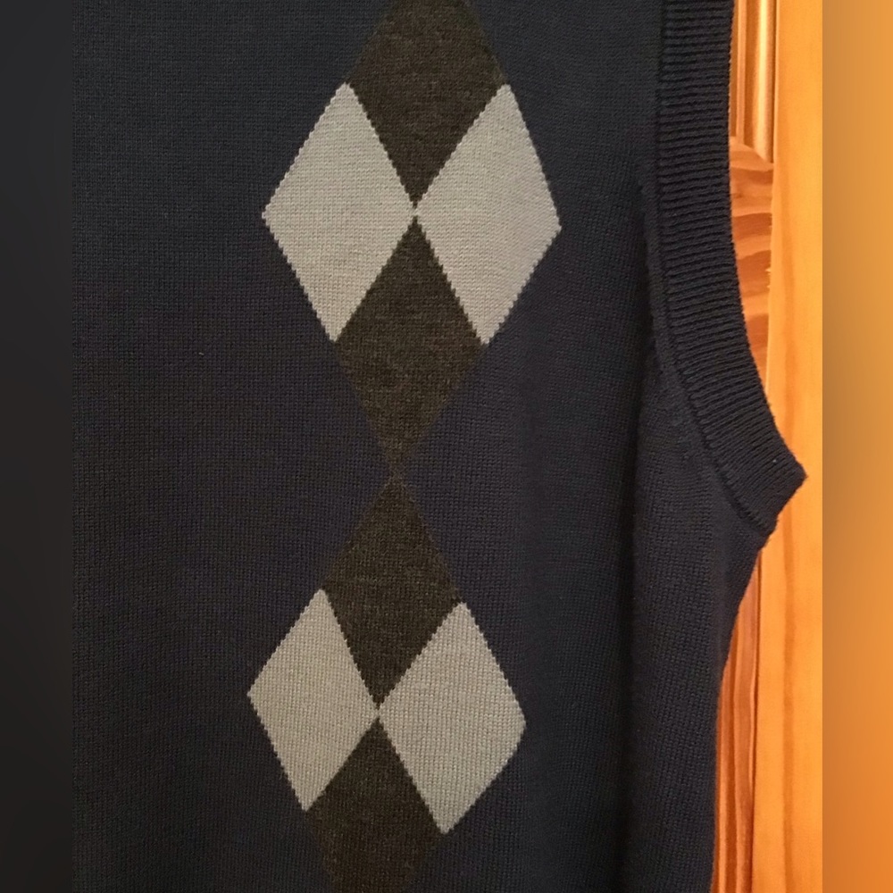 MENS AXIST ARGYLE SWEATER VEST SZ XL NAVY LT. BLUE CHARCOAL ROCKABILLY HIPSTER - Picture 3 of 6
